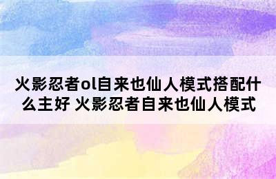 火影忍者ol自来也仙人模式搭配什么主好 火影忍者自来也仙人模式